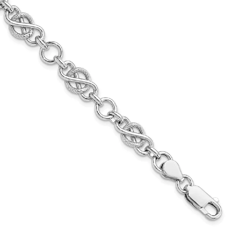 Sterling Silver 8mm Polished & Textured Link Chain Bracelet, 7.5 Inch