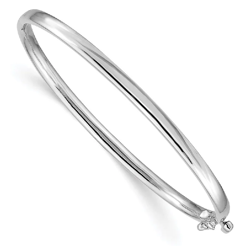 3.6mm 14k White Gold Polished Solid Half Round Hinged Bangle Bracelet