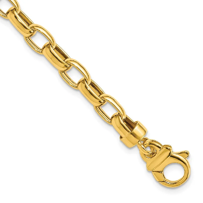 6.25mm 14K Yellow Gold Hollow Fancy Rolo Chain Bracelet, 7.5 Inch