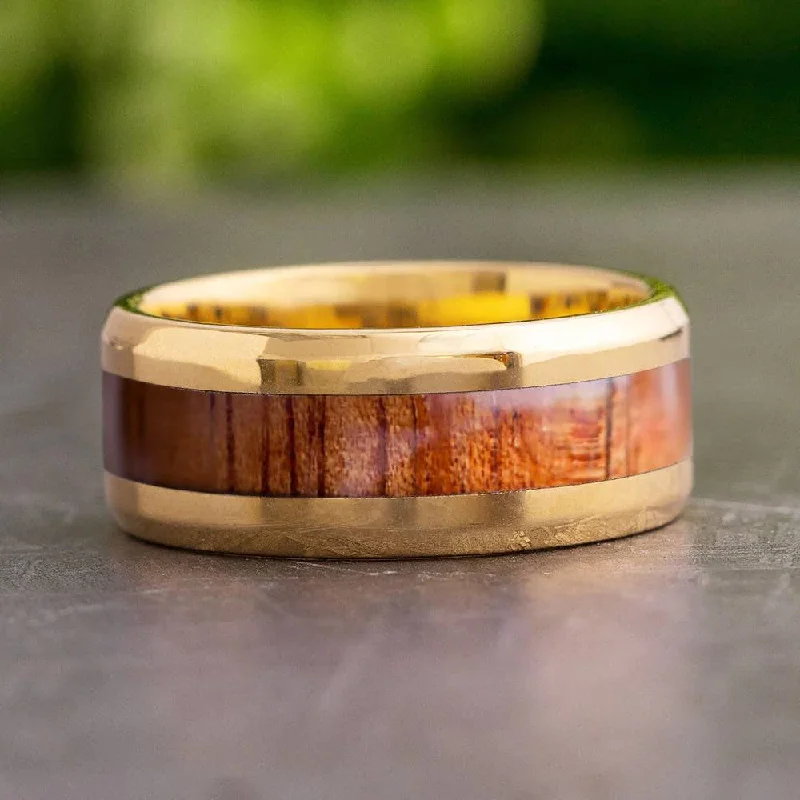 Wood & Solid Gold Ring With Beveled Edges