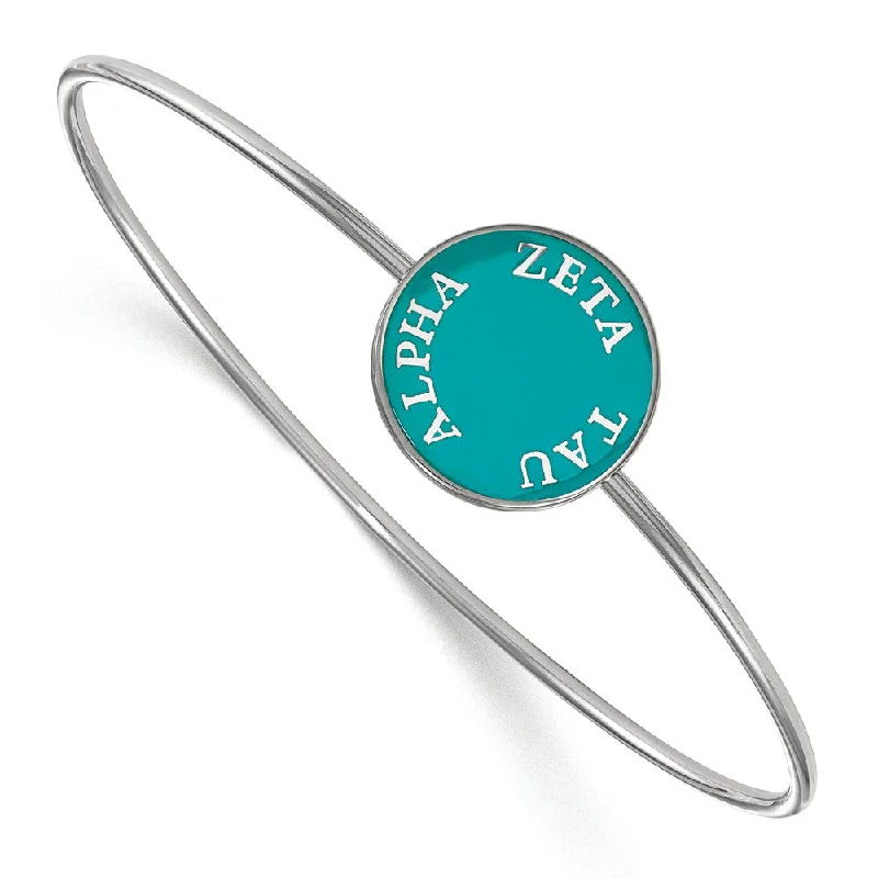 Sterling Silver Zeta Tau Alpha Teal Enamel Bangle - 6 in.