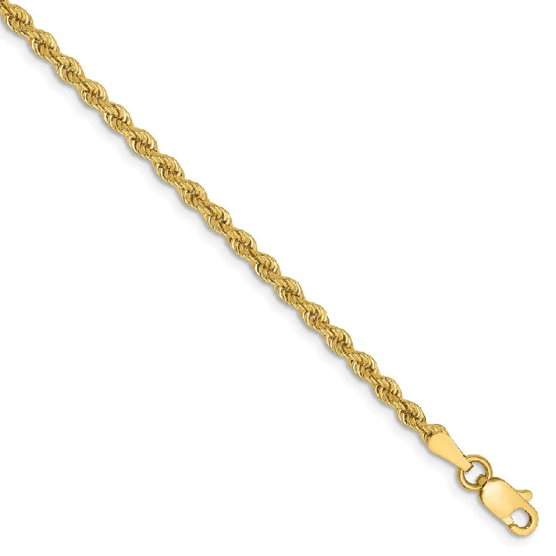 2.5mm, 14k Yellow Gold, Handmade Solid Rope Chain Anklet or Bracelet