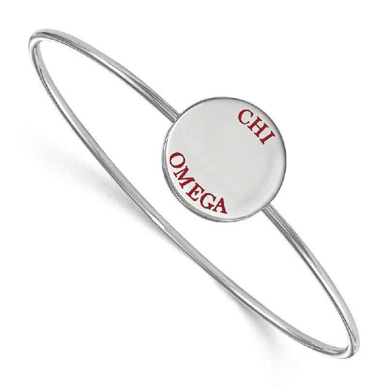 Sterling Silver Chi Omega Enamel Red Letters Bangle - 7 in.