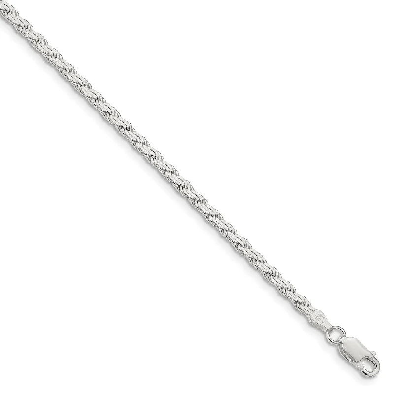 3mm Sterling Silver Solid Flat Rope Chain Bracelet