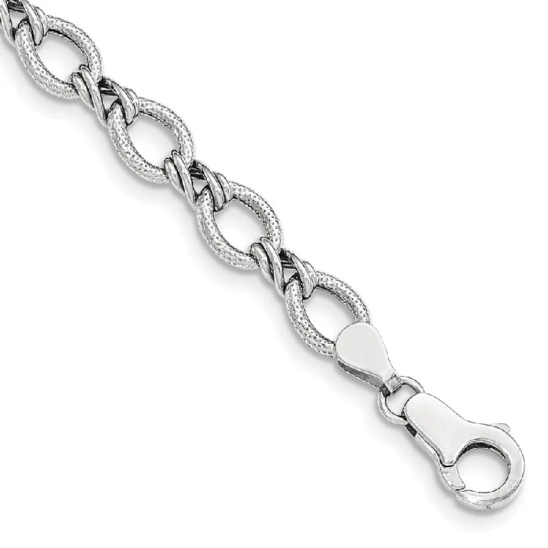 7.5mm 14K Yellow or White Gold Hollow Fancy Link Chain Bracelet, 7 In