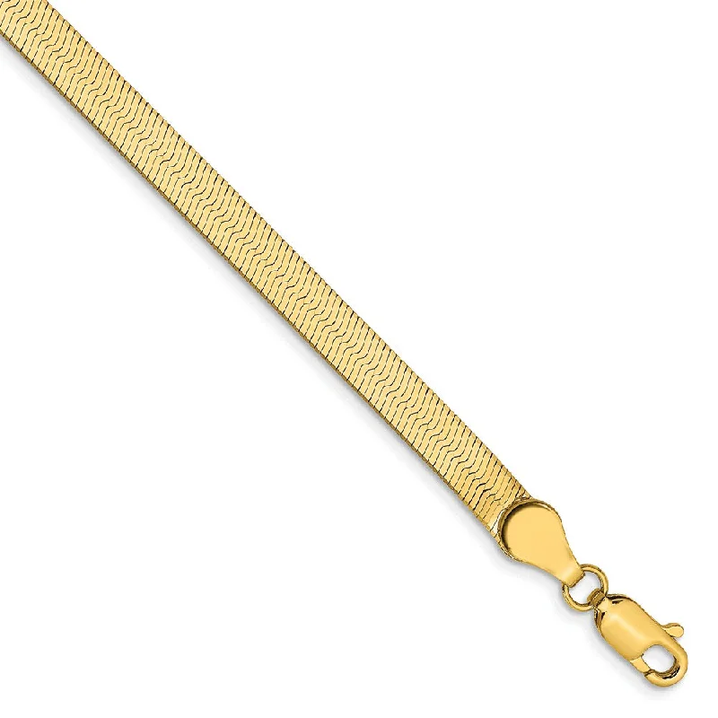 4mm, 14k Yellow Gold, Solid Herringbone Chain Bracelet