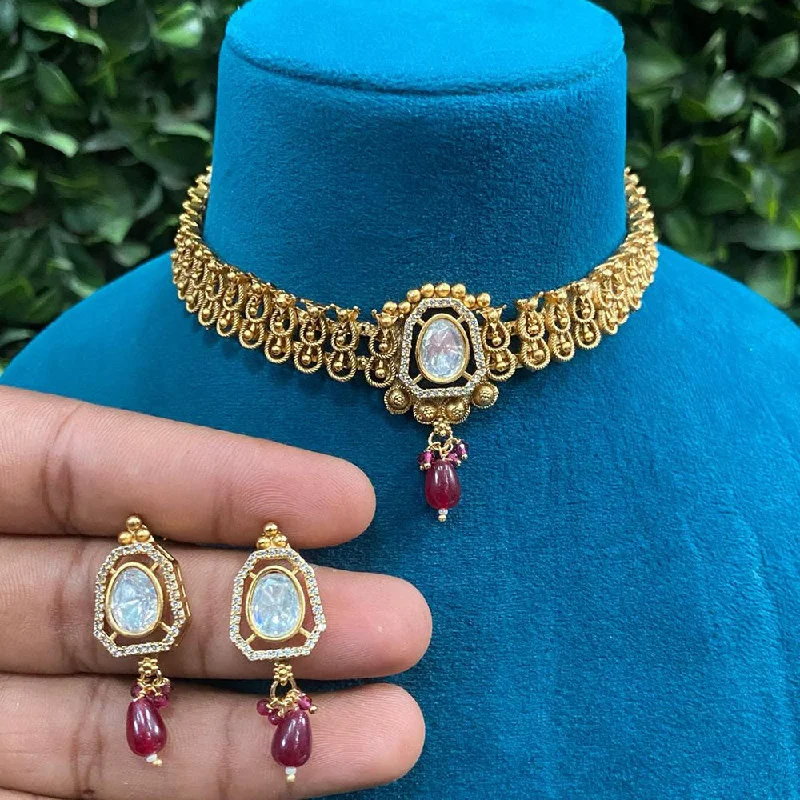 Royal Kundan Jewellery Gold Plated Polki Kundan And Pearls Choker Necklace Set