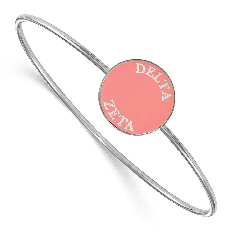 Sterling Silver Delta Zeta Coral Enamel Bangle - 7 in.