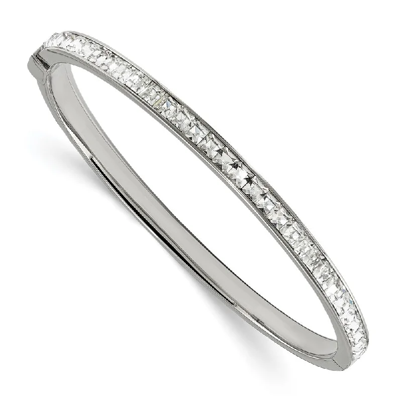 5mm Stainless Steel & White Crystal Hinged Bangle, 7.25 Inch