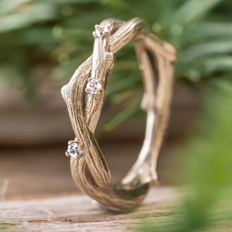 Nature-Inspired Wedding Band with Branch Profile