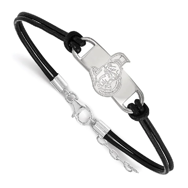 Sterling Silver & Leather NHL Ottawa Senators Adj. Bracelet