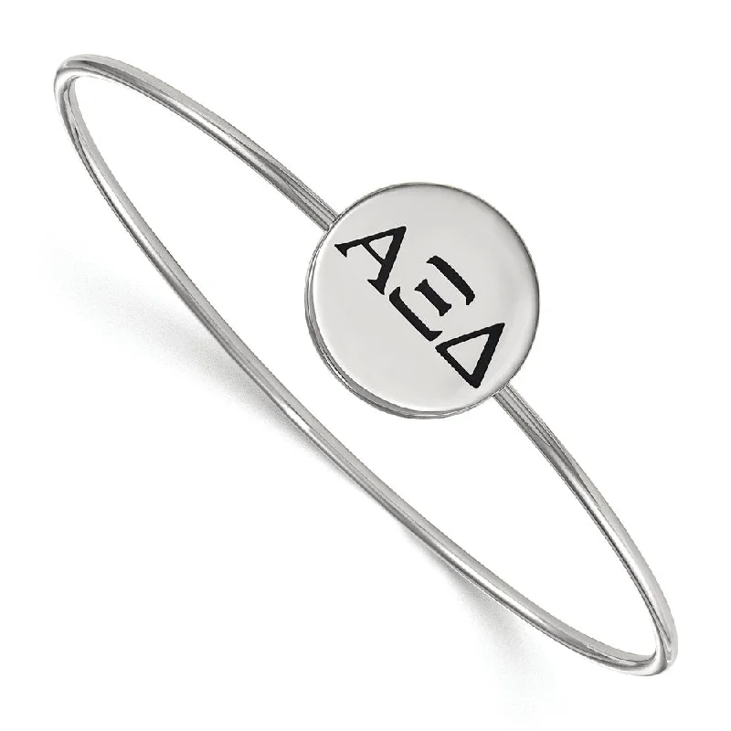 Sterling Silver Alpha Xi Delta Blk Enamel Greek Letters Bangle - 6 in.