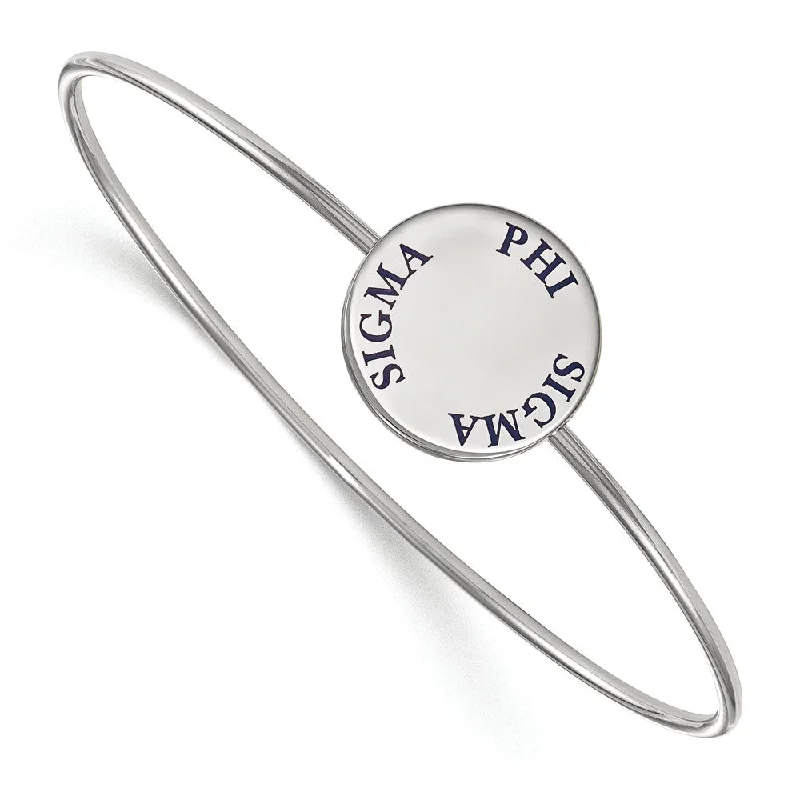 Sterling Silver Phi Sigma Sigma Enamel Blue Letters Bangle - 7 in.