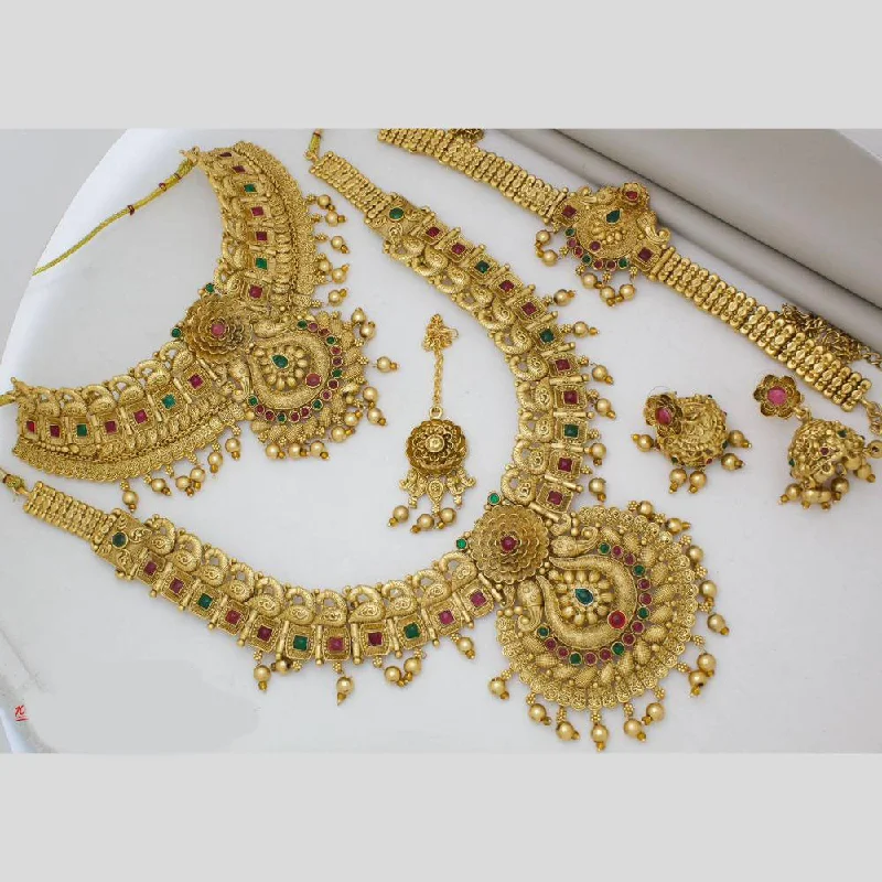 Manisha Jewellery Gold Plated Pota Stone Semi Bridal Necklace Set