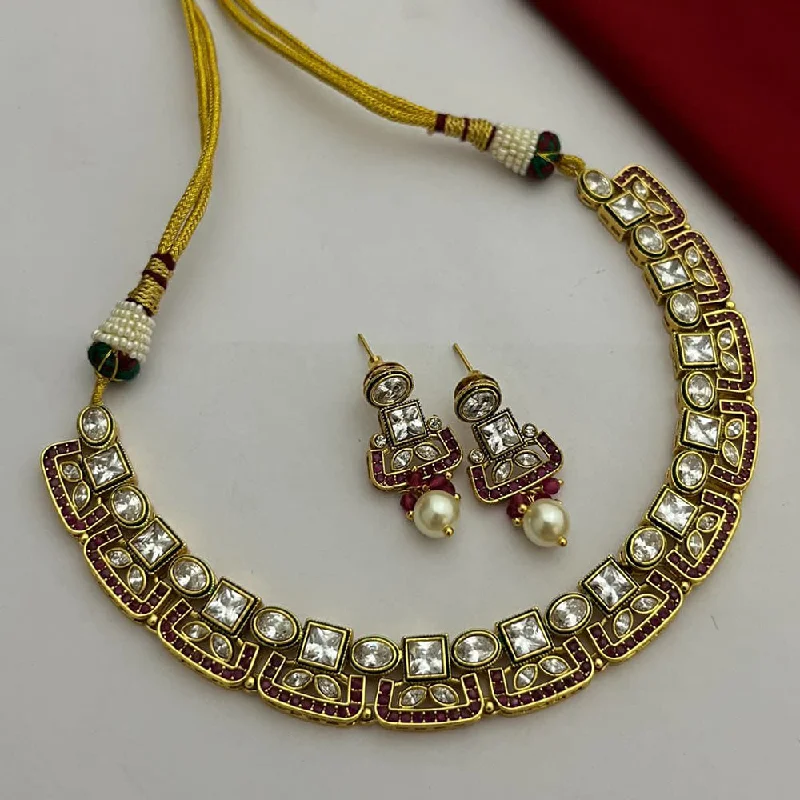 FS Collection Gold Plated Kundan Stone Necklace Set