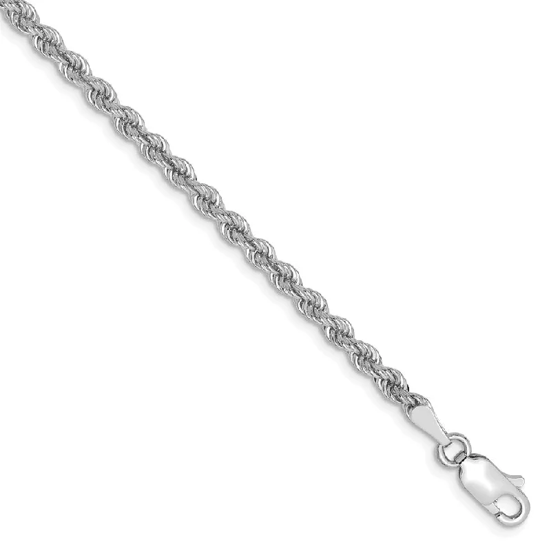 2.75mm, 14k White Gold, Handmade Solid Rope Chain Bracelet, 8 Inch