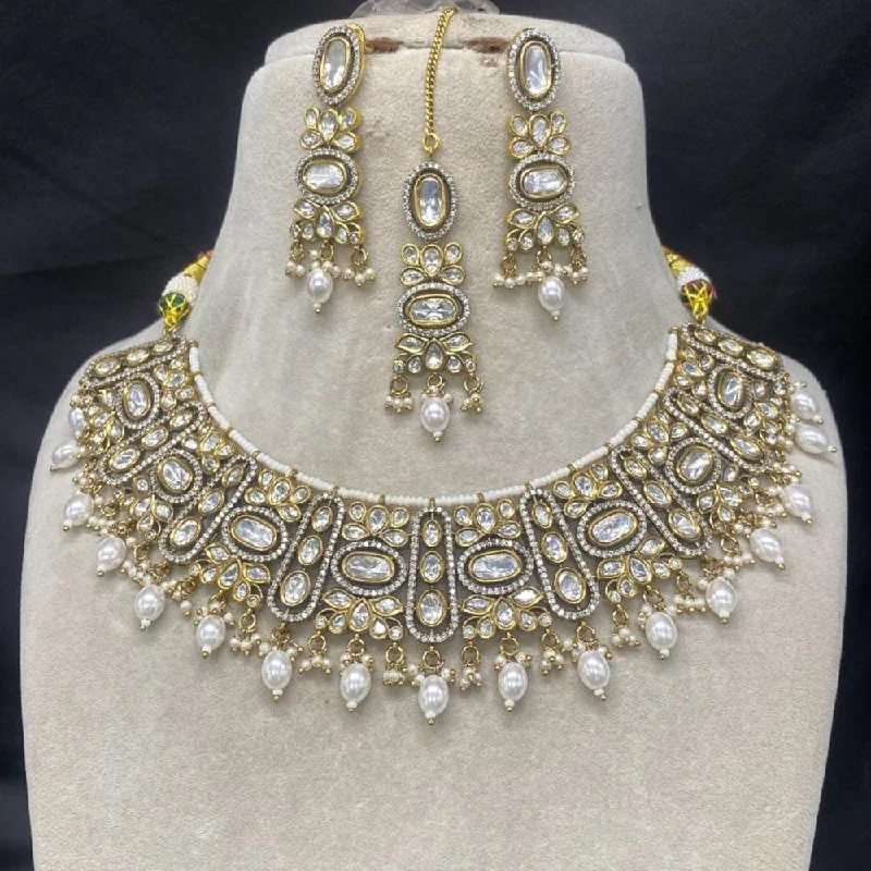 Amoliya Jewels Gold Plated Polki Kundan Stone And Pearls Choker Necklace Set