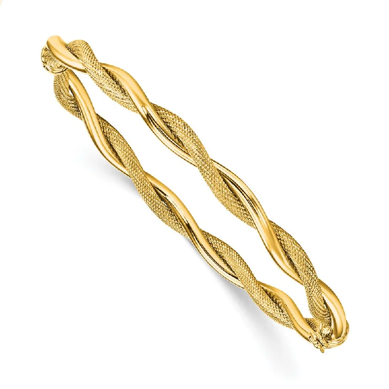 5mm 14k Yellow Gold Polished & Textured Twist Hinged Bangle Bracelet