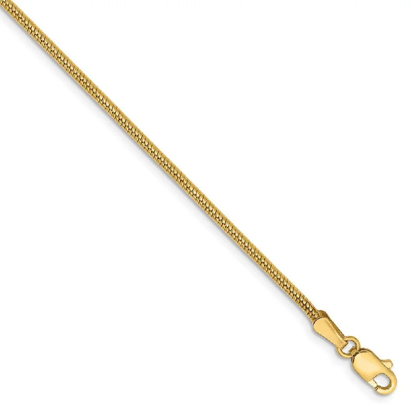 1.6mm, 14k Yellow Gold, Round Solid Snake Chain Bracelet