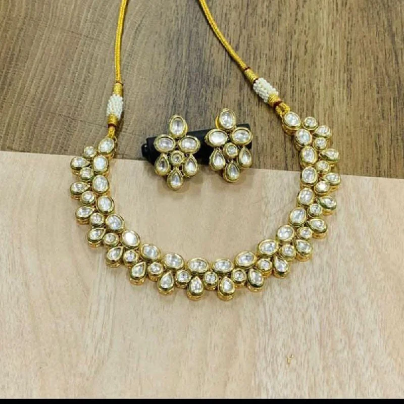 FS Collection Gold Plated Kundan Stone Necklace Set