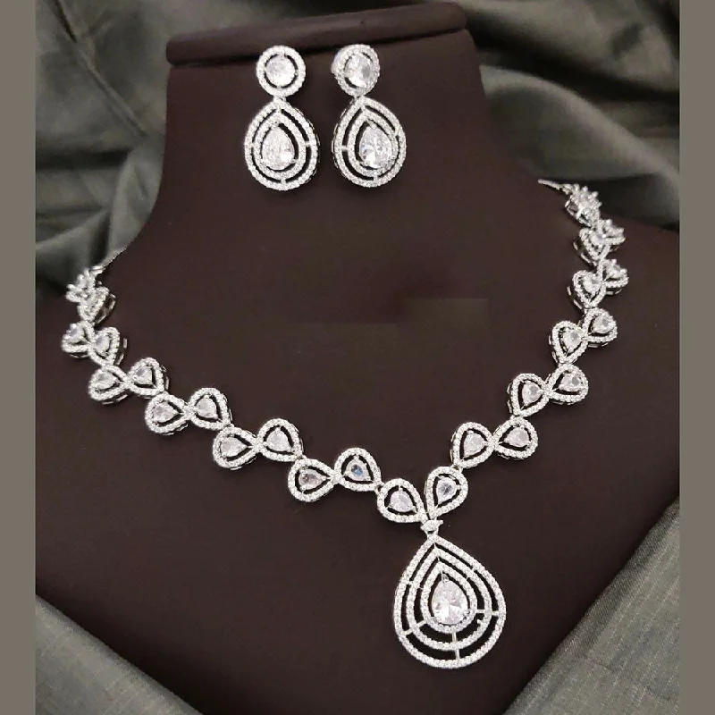 Akruti Collection Silver Plated American Diamonds Necklace Set