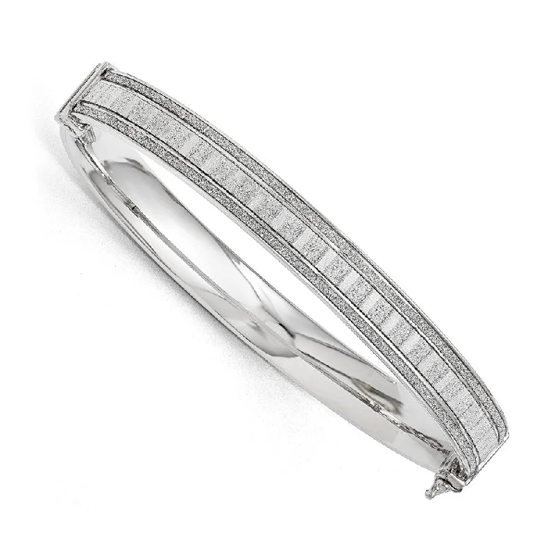 8mm Sterling Silver Glitter Inlay Hinged Bangle Bracelet