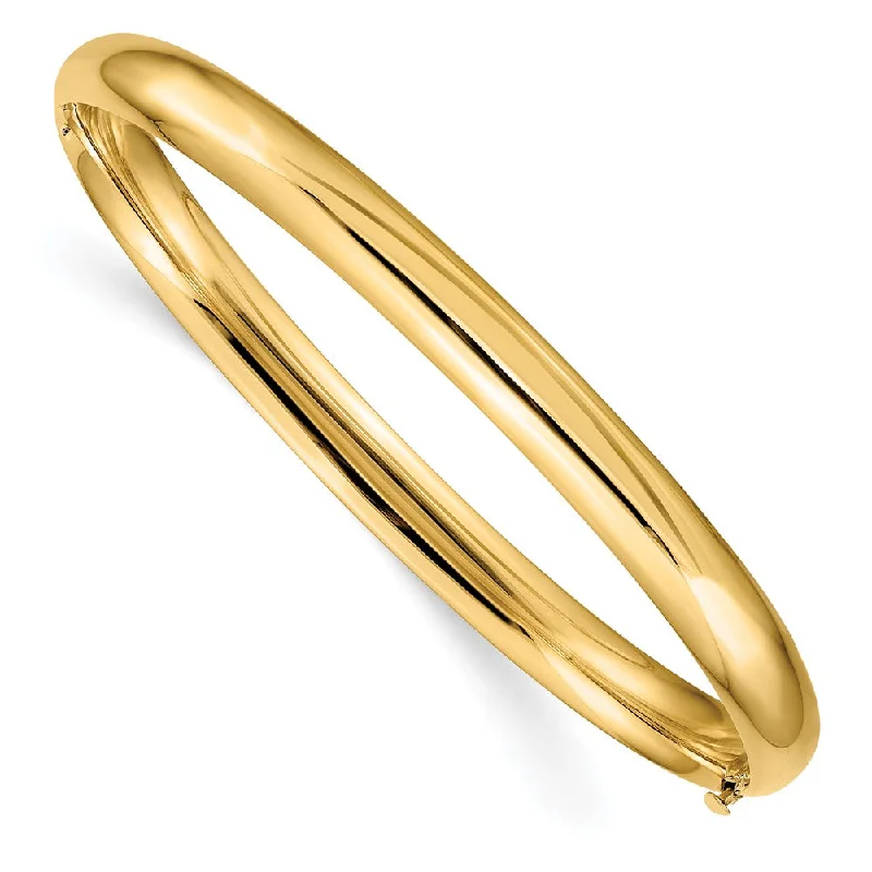 6mm 14k Yellow Gold Polished Domed Hinged Bangle Bracelet, 8 Inch