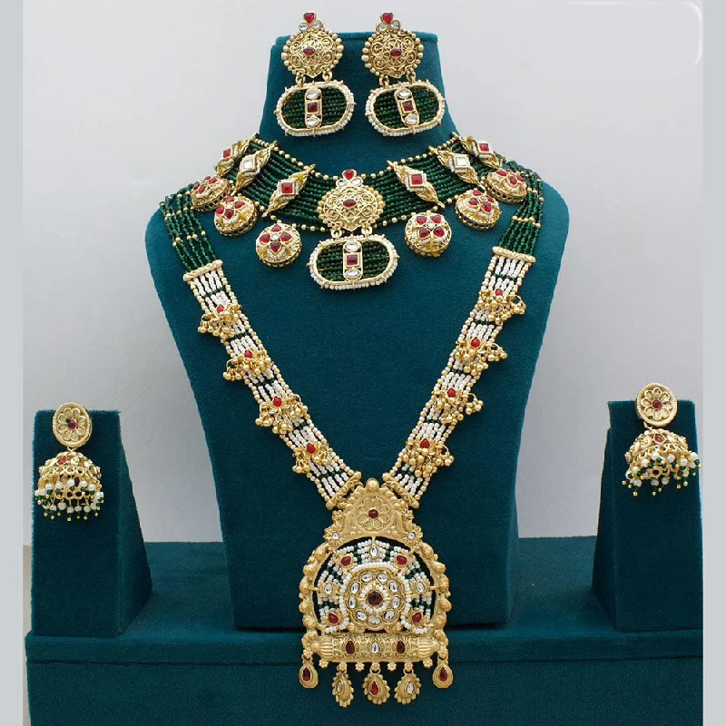 JCM Jewellery Gold Plated Kundan Stone And Pearls Double Necklace Set