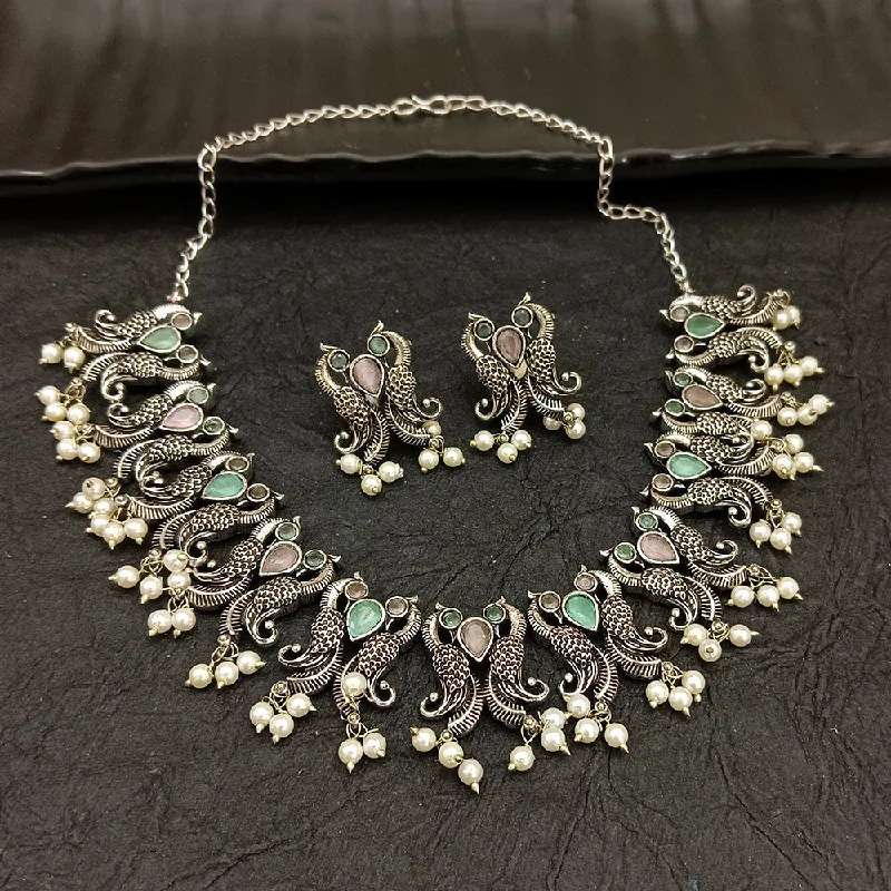 Deep Jewell Oxidised Plated Pearl Necklace Set