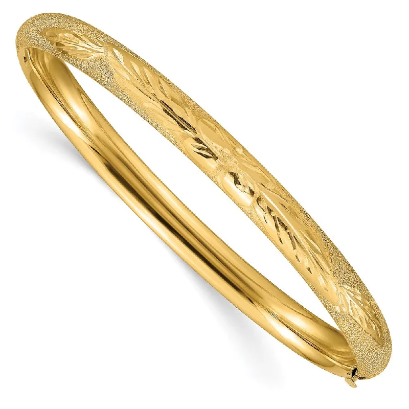 6mm 14k Yellow Gold Laser Cut Hinged Bangle Bracelet, 8 Inch