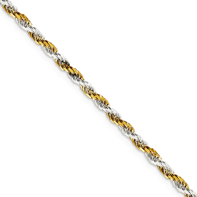 2.5mm Sterling Silver & 10k Yellow Gold Plated D/C Rope Chain Bracelet