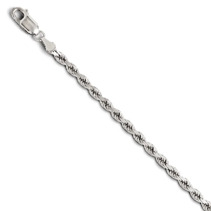 3mm 14k White Gold Solid Diamond Cut Rope Chain Bracelet