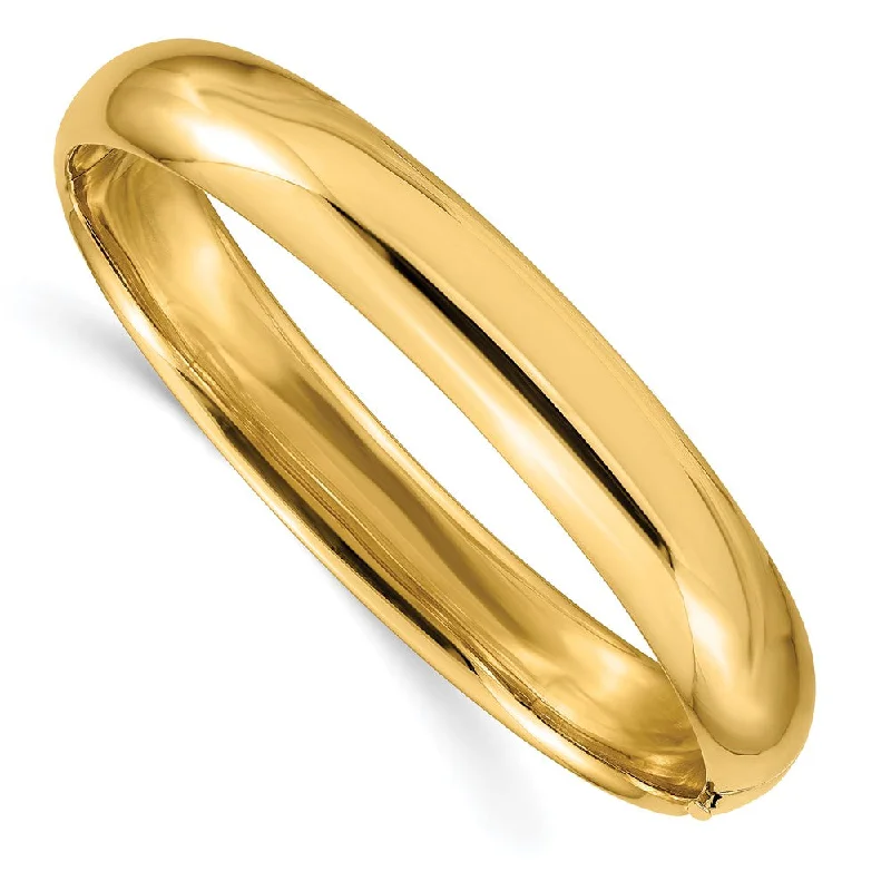 10mm 14k Yellow Gold Polished Domed Hinged Bangle Bracelet, 7 Inch