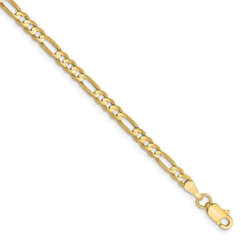 3mm, 14k Yellow Gold, Open Concave Figaro Chain Bracelet