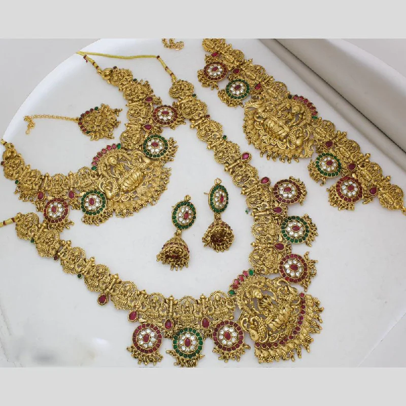 Manisha Jewellery Gold Plated Pota Stone Temple Semi Bridal Necklace Set