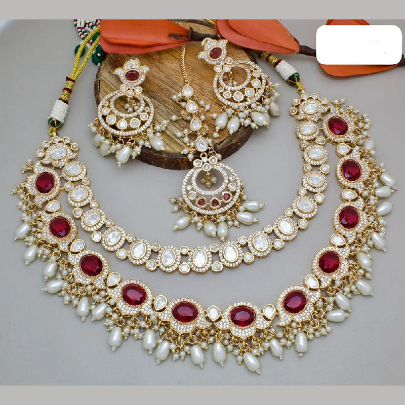 JCM Gold Plated Polki Kundan And Pearls Necklace Set