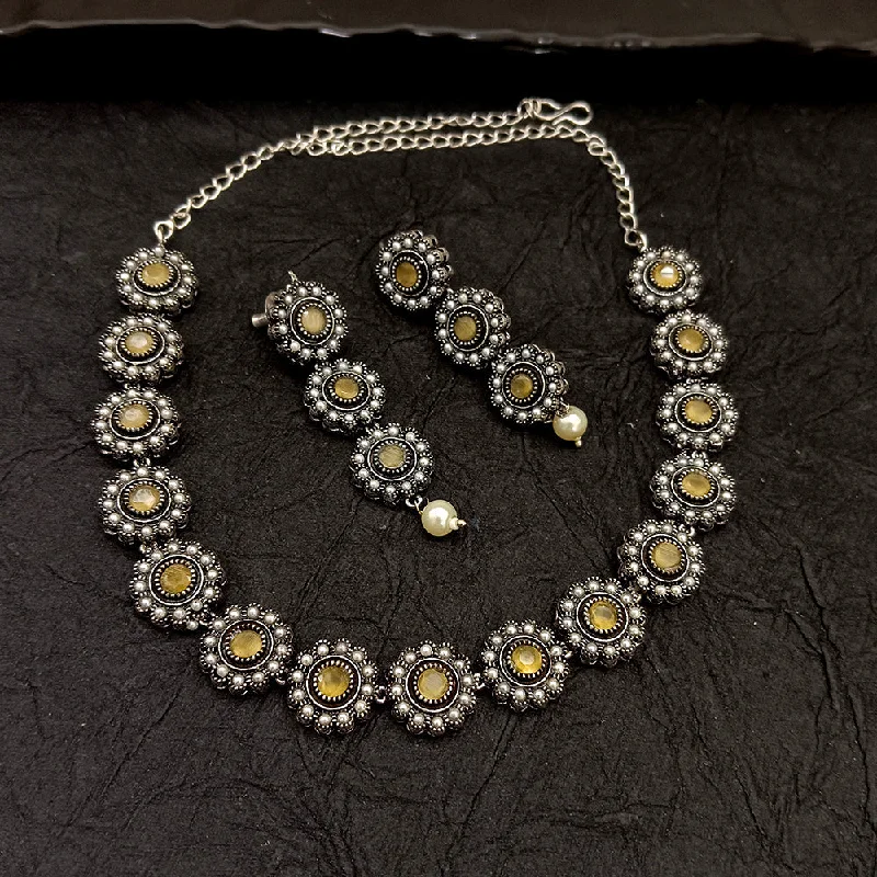 Deep Jewell Oxidised Plated Pearl Necklace Set