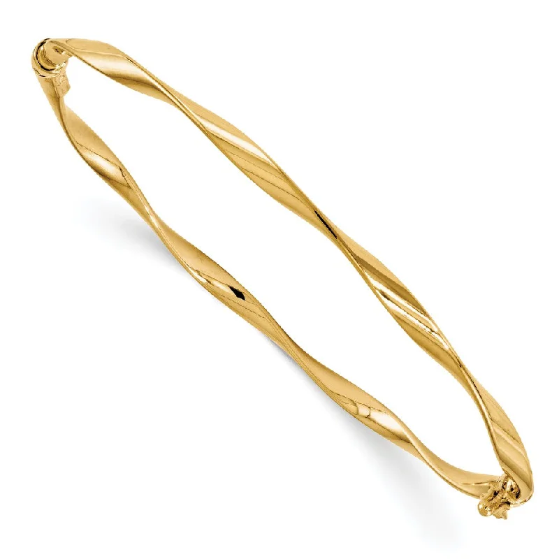 3mm 14k Yellow Gold Polished Twisted Hinged Bangle Bracelet