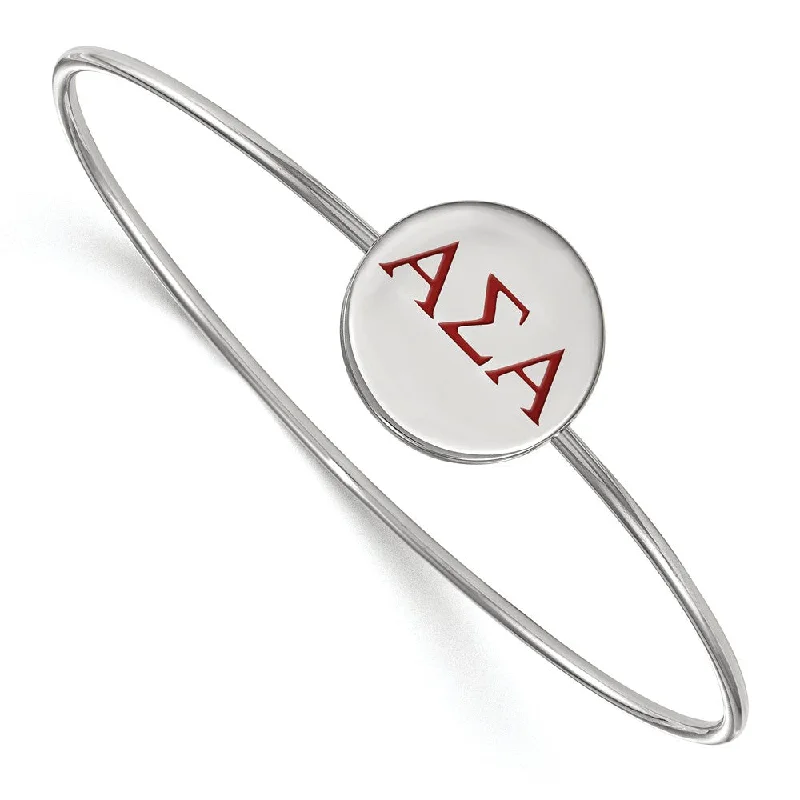 Sterling Silver Alpha Sigma Alpha Enamel Red Greek Bangle - 7 in.