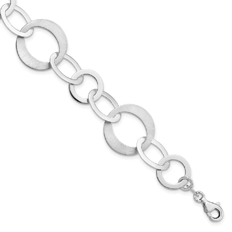 Sterling Silver 20mm Polished & Brushed Flat Link Chain Bracelet, 8 In