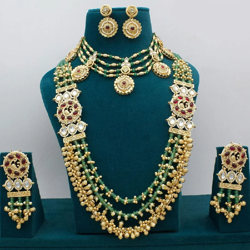 JCM Jewellery Gold Plated Kundan Stone And Pearls Double Necklace Set