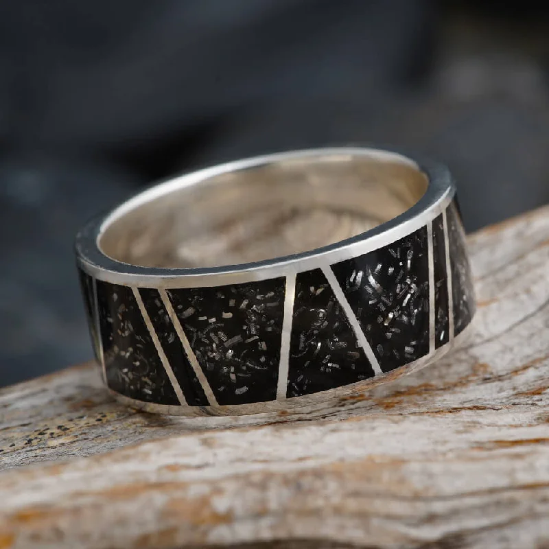 Black Stardust™ Wedding Band for Men Crafted in Sterling Silver