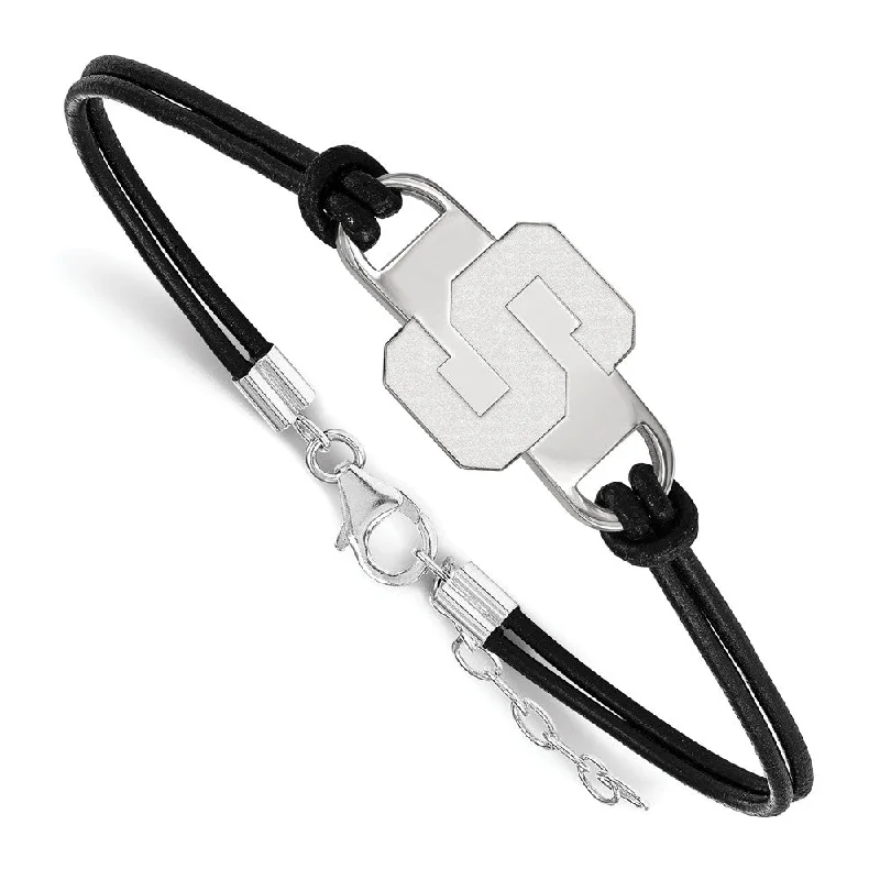 Sterling Silver Michigan State U. Sm Leather Bracelet, 7 Inch