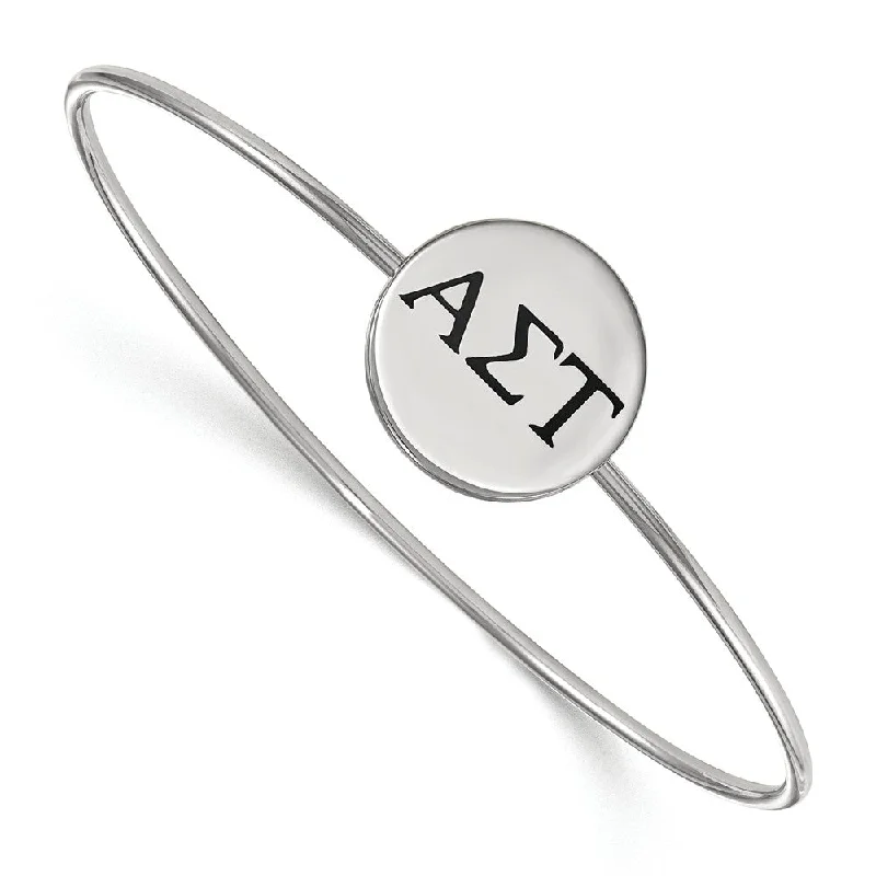 Sterling Silver Alpha Sigma Tau Enamel Greek Letters Bangle - 7 in.