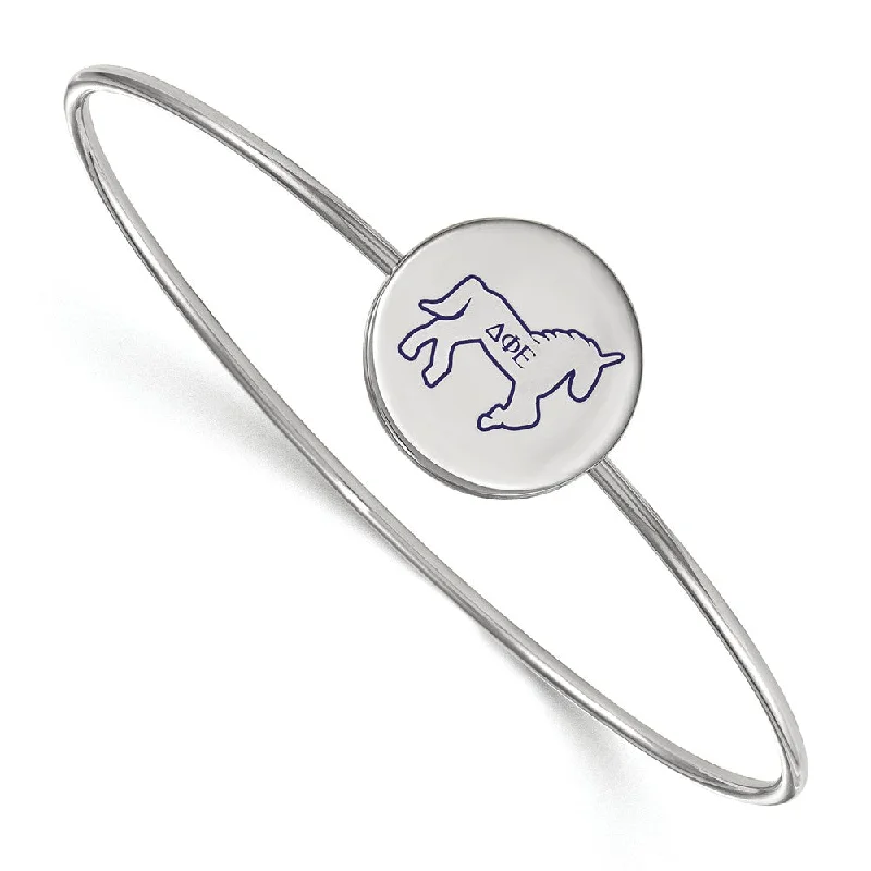 Sterling Silver Delta Phi Epsilon Enamel Unicorn Bangle - 6 in.