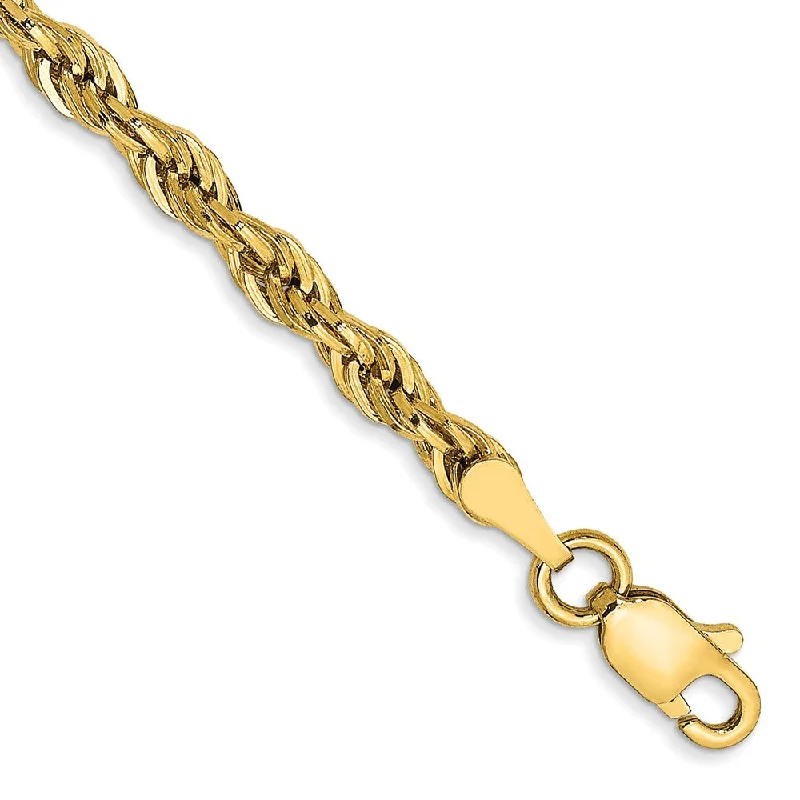 3mm Hollow Rope Chain Bracelet in 14k Yellow Gold, 7 Inch