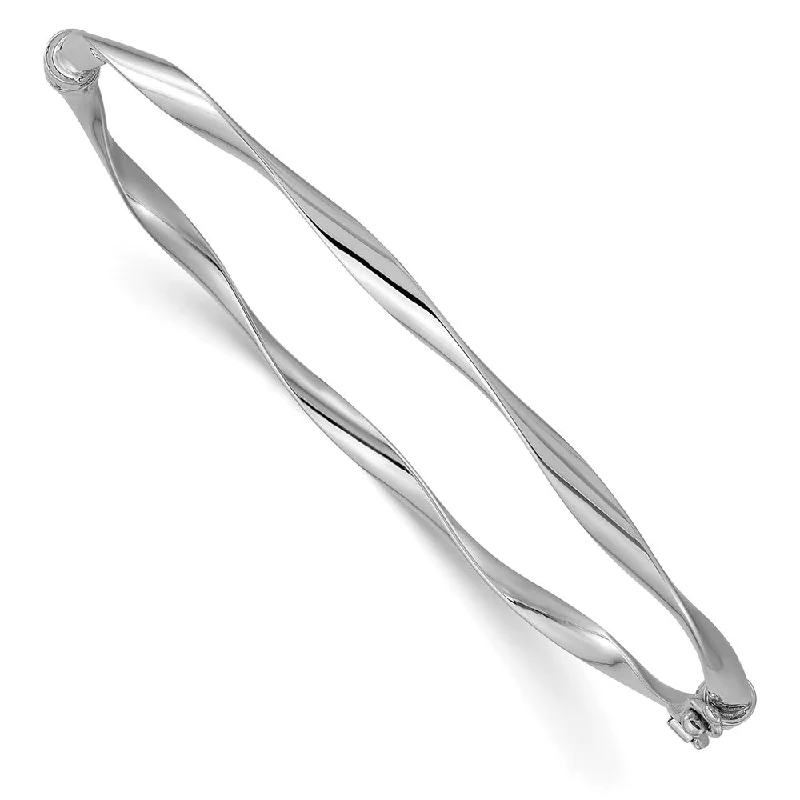 3mm 10k White Gold Polished Twisted Hinged Bangle Bracelet