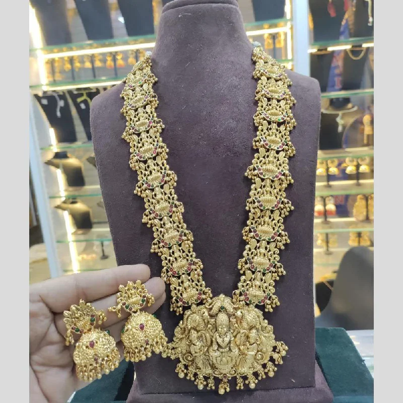 Manisha Jewellery Gold Plated Pota Stone Temple Long Necklace Set