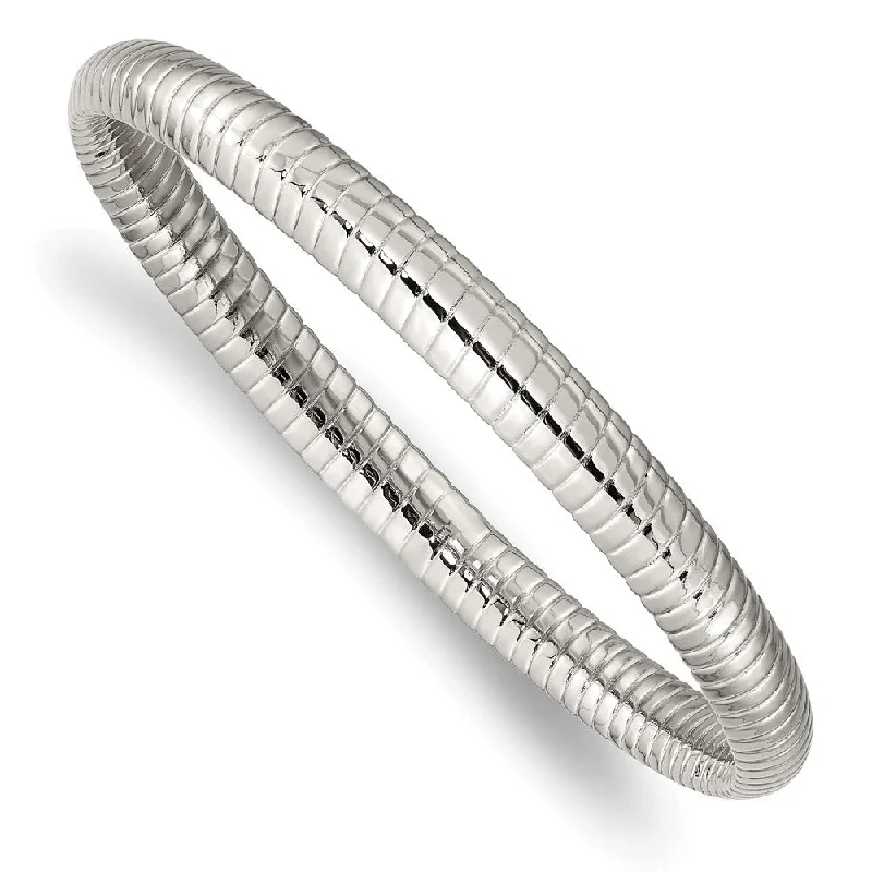 7mm Stainless Steel Textured & Polished Hollow Bangle Bracelet