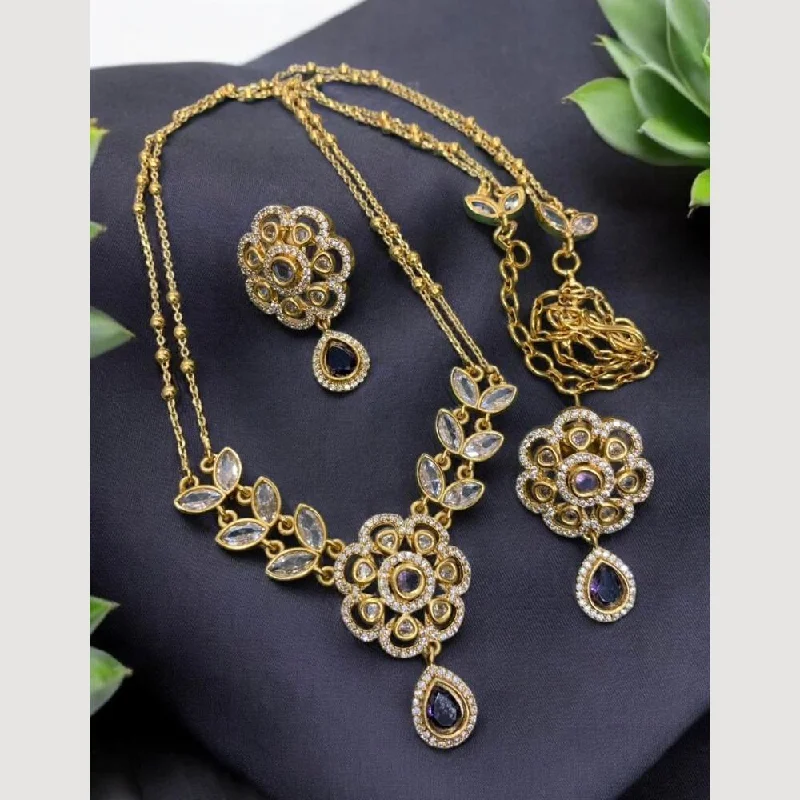 Sona Creation Gold Plated Crystal Stone Long Necklace Set